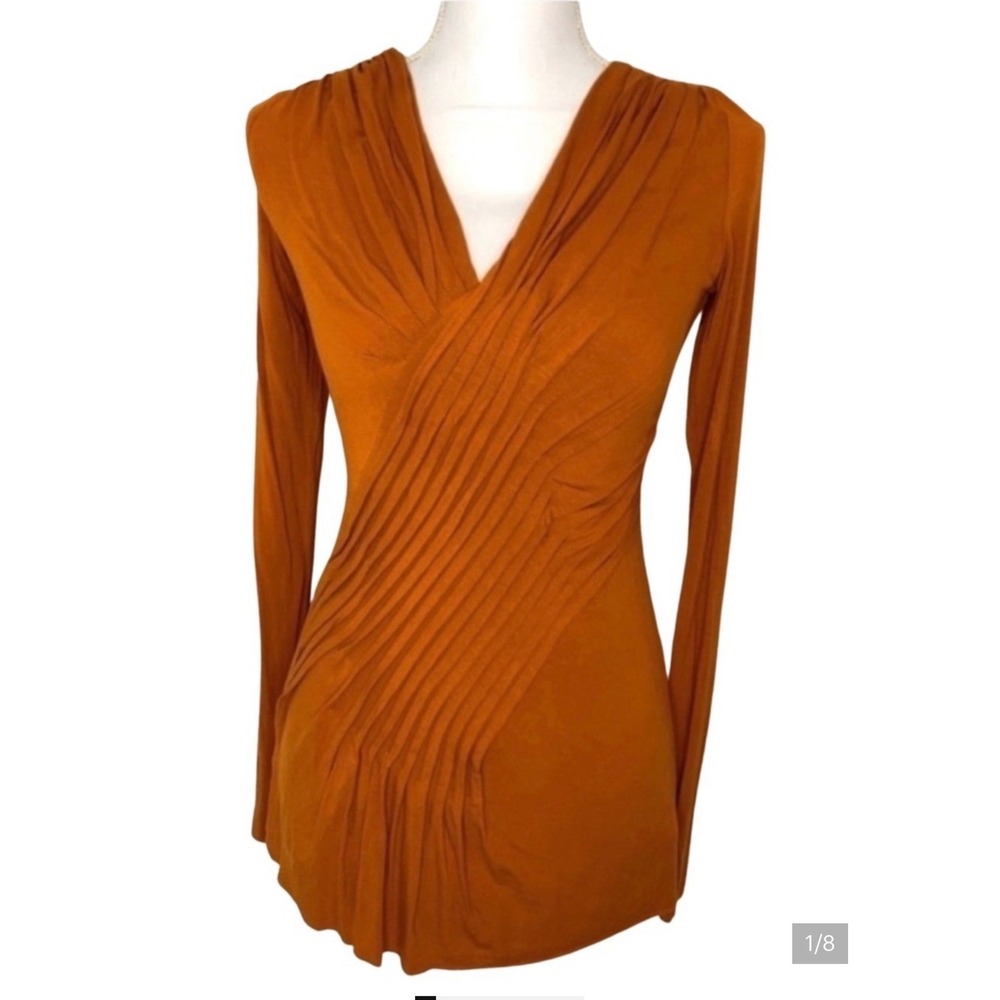 Bailey 44 Women V-Neck Boho Office Top Lined Stretch Pumpkin Orange Size XS